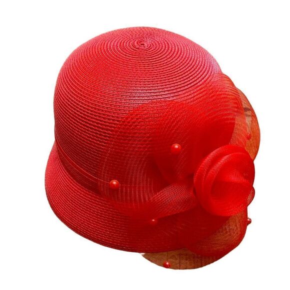 Vintage Red Fancy Small Brim Hat by Fine Millinery Collection - Picture 1 of 8